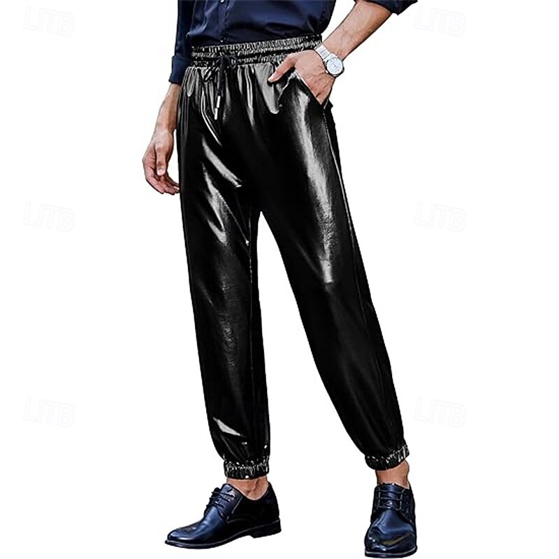 Retro Vintage 1980s Ankle Length Pants Joggers Disco Shiny Latex Patent Metallic Fancy Dress Men's Halloween Carnival Pride Parade Pride Month Adults Pants All Seasons4