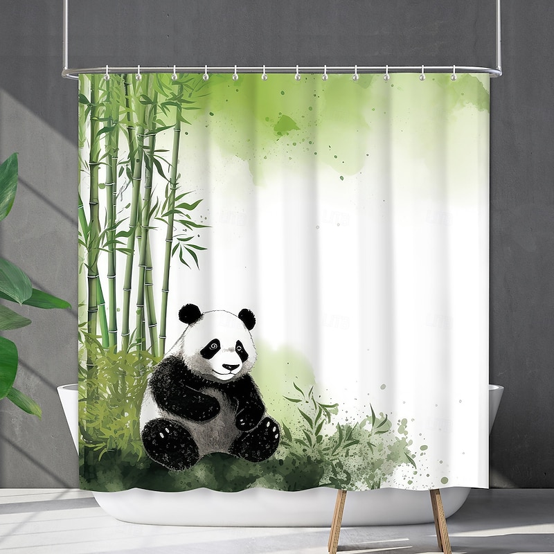 Shower Curtain with Hooks 180cm*180cm(70"*70") Polyester Machine Washable Waterproof Bamboo Forest Panda Pattern4