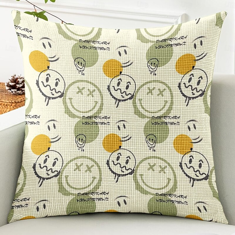 Happy Face Decorative Toss Pillows Cover 1PC Soft Square Couch Cushion Case Pillowcase for Bedroom Livingroom Sofa Chair3