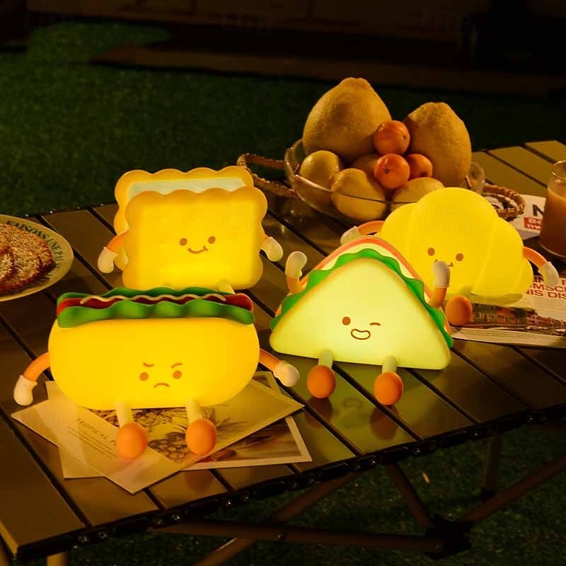 1 Pc LED Night Light Afternoon Tea SeriesHamburger Silicone Nursery Nightlight Cute Burger Dimmable2