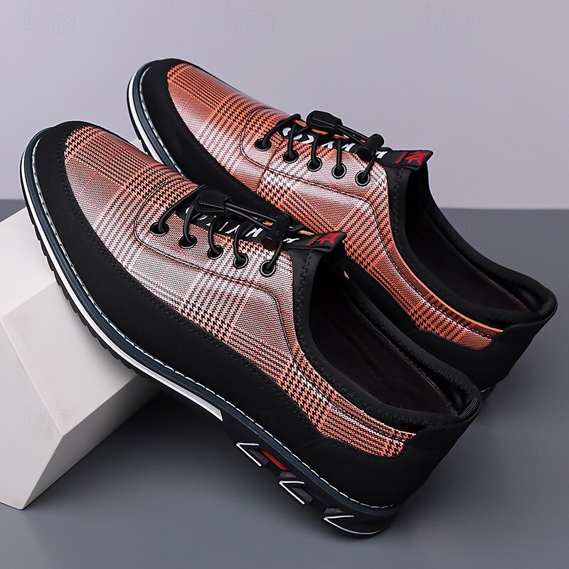 Men's Black Plaid Sneakers with Lace-Up Design – Comfortable Shoes for Casual and Sporty Outings4