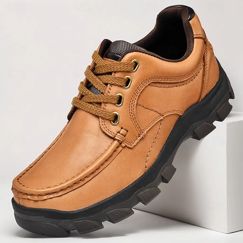 Men's Tan Lace-Up Sneakers with Traction Rubber Outsoles - Comfortable and Breathable for Outdoor Adventures and Casual Day Wear