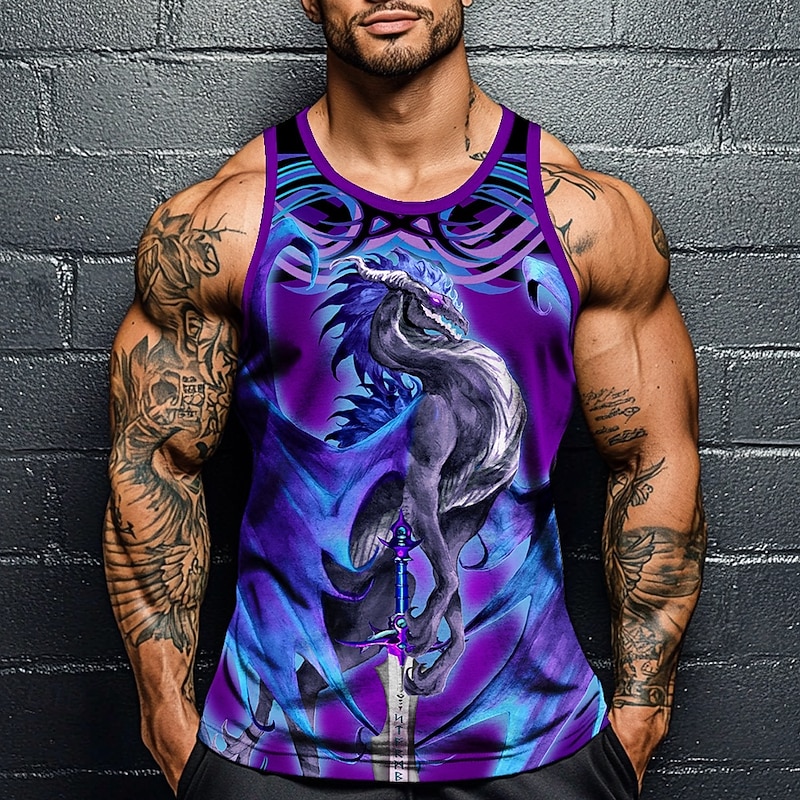 Dragonsword STORMBLADE Ruth Thompson Men's Dragon Vest Top Undershirt Sleeveless T shirt 3D Print Crew Neck Shirt Fashion Exaggerated Street Casual Daily Blue Summer Spring Clothing Apparel S M L XL X