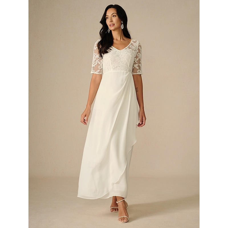 Women's Maxi Dress White Dress Chiffon Dress Elegant Wedding Engagement Regular Fit Plain Short Sleeve V Neck White Summer Spring Fall Winter