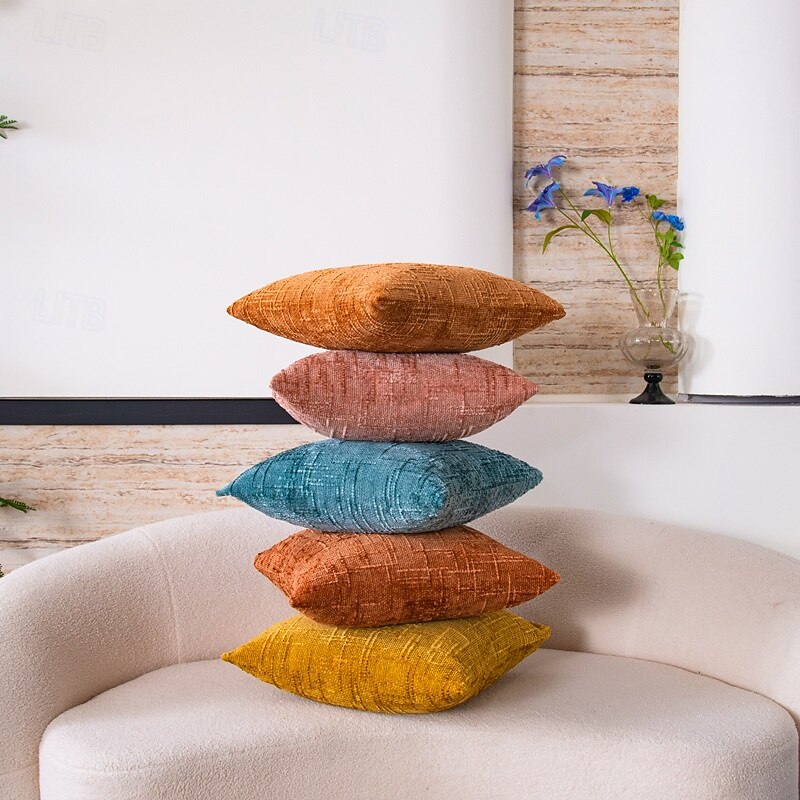 Textural Faux Linen Series Square Decorative Throw Pillow Cusion for Couch Red Yellow Blue Grey Burnt Orange3