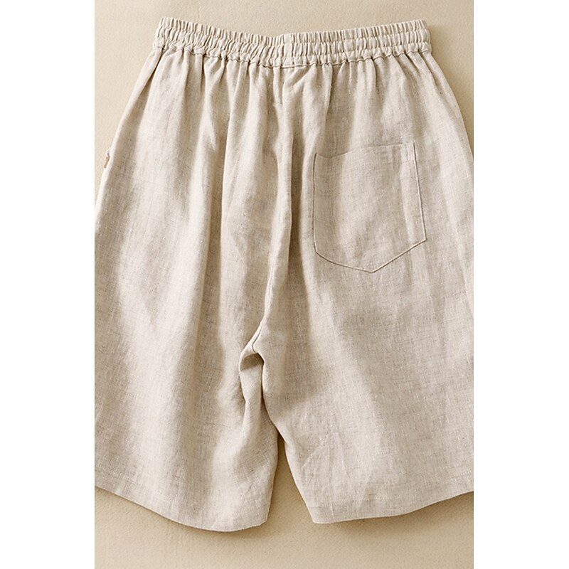 Women's Cotton Linen Shorts Shorts Slacks Streetwear Casual Short Natural Plain Pocket Elastic Drawstring Design Comfy Outdoor Comfortable Street Casual Daily Apricot Black Brown Summer Regular Fit4