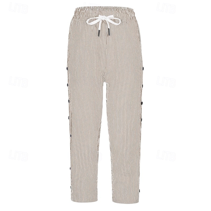 Women's Capri Pants Slacks Casual Calf-Length Natural Striped Pocket Elastic Drawstring Design Outdoor Comfortable Outdoor Going out Apricot Pink Green Summer Regular Fit2
