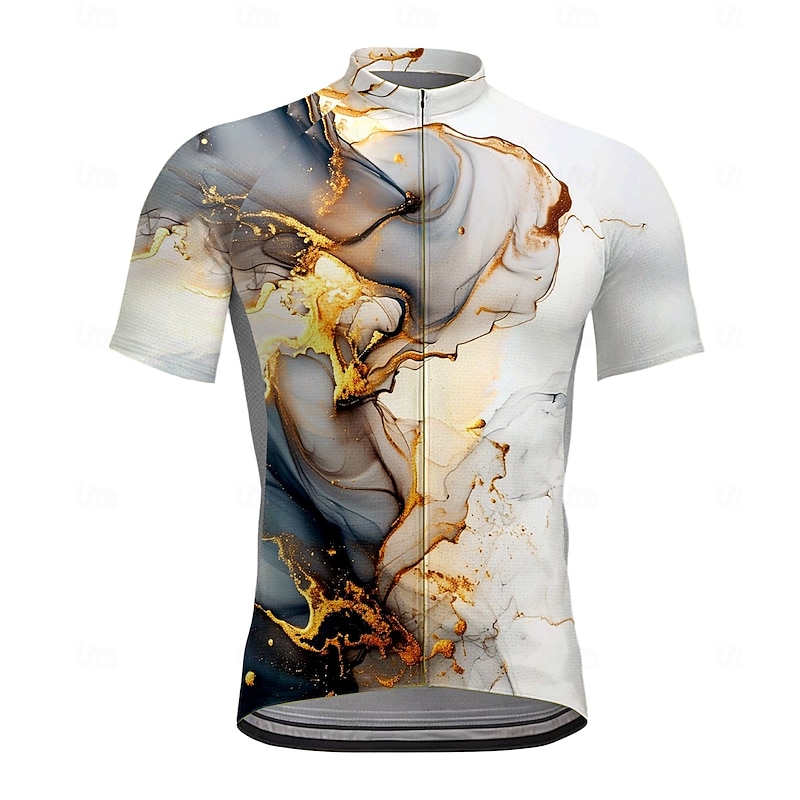Men's Cycling Jersey Graphic Gradient Short Sleeve Bike Tee Tshirt Top with 3 Rear Pockets Quick Dry Front Zipper Wicking Sports Gold Clothing Apparel