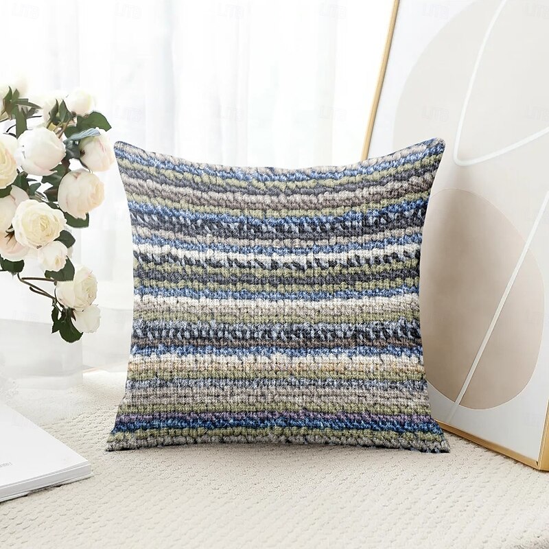 Geometric Strip Pattern Decorative Toss Pillows Cover 1PC Soft Square Couch Cushion Case Pillowcase for Bedroom Livingroom Sofa Chair4