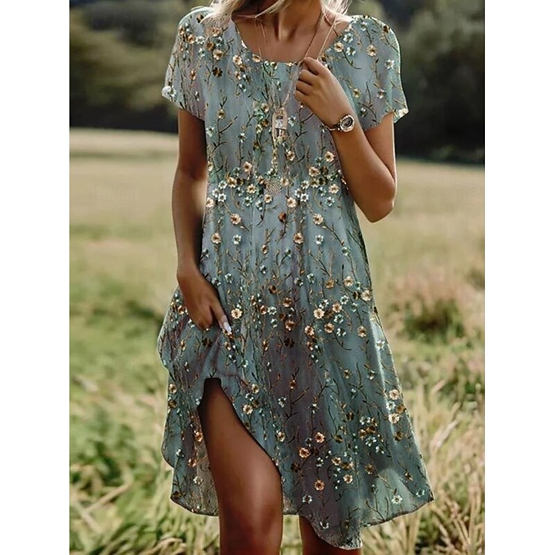 Women's Mini Dress T Shirt Dress Tee Dress Sundress A Line Dress Summer Dress Vacation Casual Beach Daily Beach Loose Fit Ombre Floral Graphic Short Sleeve Crew Neck Red Blue Sky Blue Green Summer