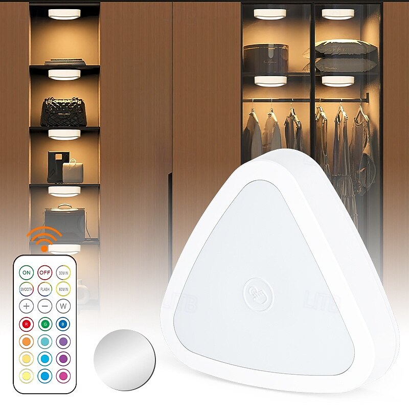 1 Pc Rgb Sensor Light Dimming Cabinet Light Remote Control Controls 13 Colors Of Light, Adjustable Brightness, Touch Dimming, Magnetic Suction Wardrobe2