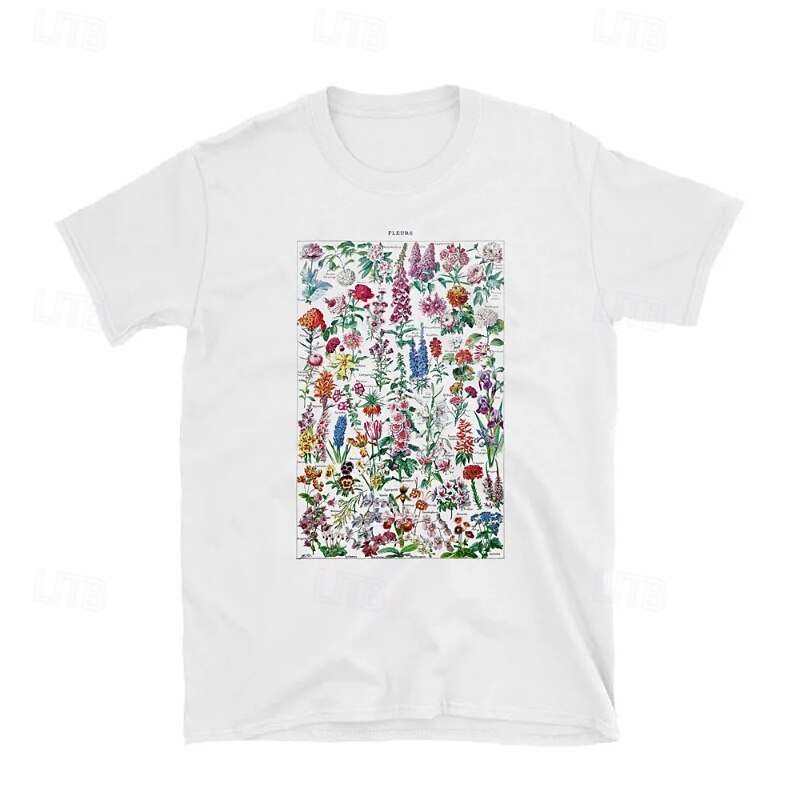 Women's Blouse Flower Casual Short Sleeve Crew Neck Regular Tops Daily Holiday Going out Print White Khaki Summer3