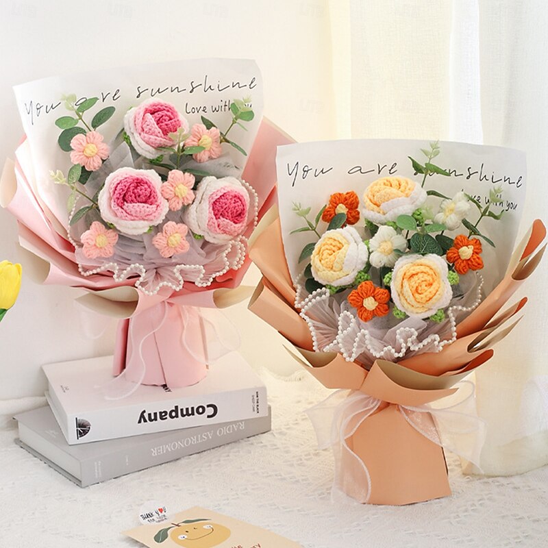 Handmade Crochet Flower Bouquet, Knitted Eternal Yarn Flowers Gift for Mom, Grandma, Wife, Girlfriend – Mother's Day, Birthday, Anniversary, Christmas, Graduation, Romantic Keepsake2