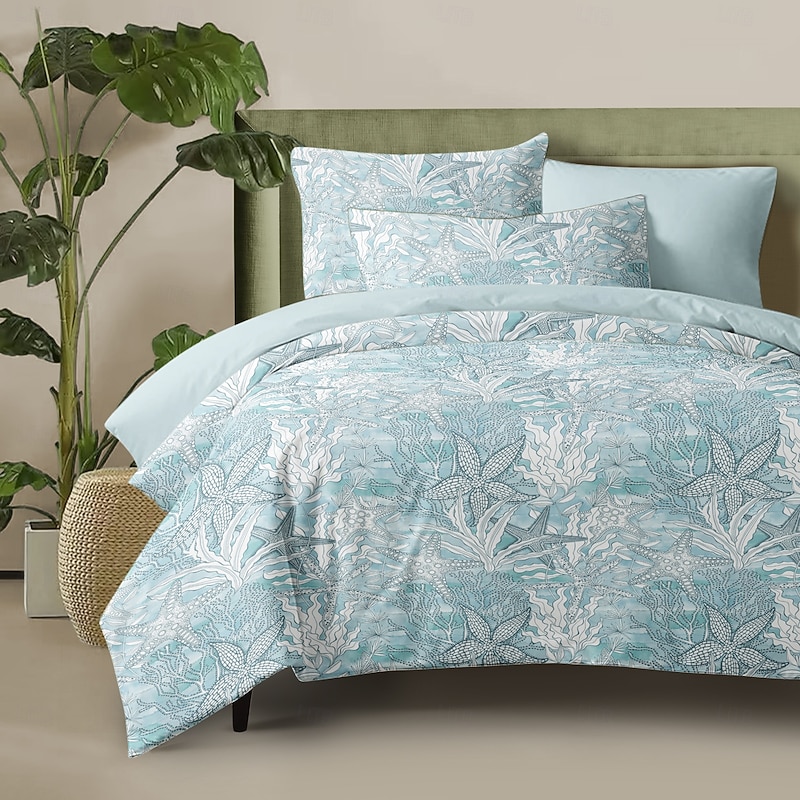 Sea Duvet Cover Set 100% Cotton Soft and Breathable Bedding Featuring Sea Star Sea Weeds Lightweight and Durable Quilt Cover Comfortable for All Seasons Easy to Care3