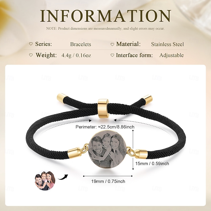 Personalized Braided Rope Bracelet Custom Engraved with Photo, Gift for Lover, Parents, Friends, Bestie, Ideal for Mother's Day, Father's Day, Graduation, Valentine's Day, Anniversary, Birthday3
