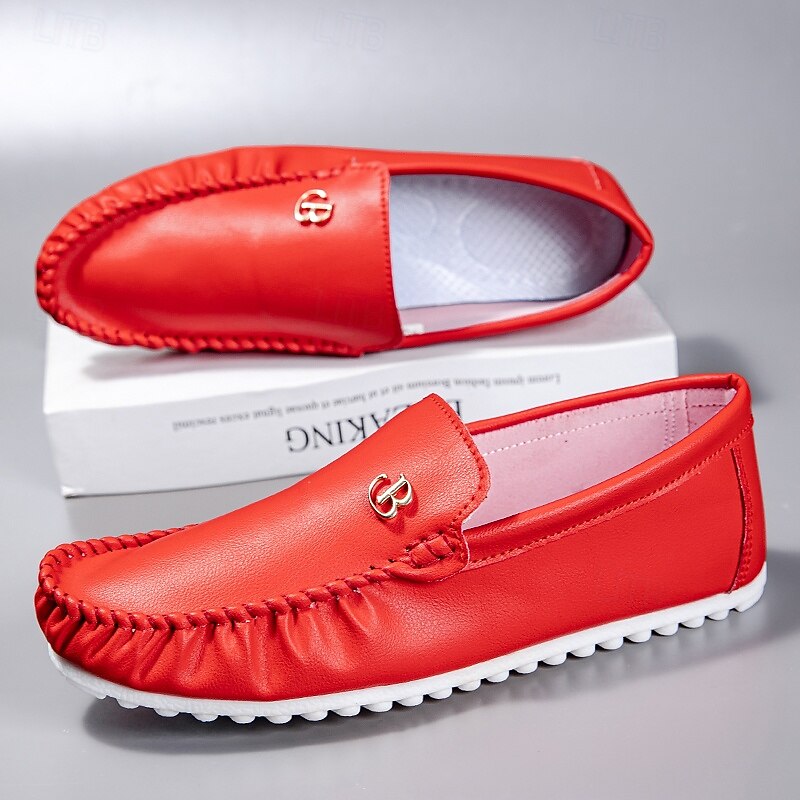 Men's Red Moccasins with Elasticized Design and Logo, Comfortable Slip-On Shoes for Casual Outings and Relaxing Vacations4