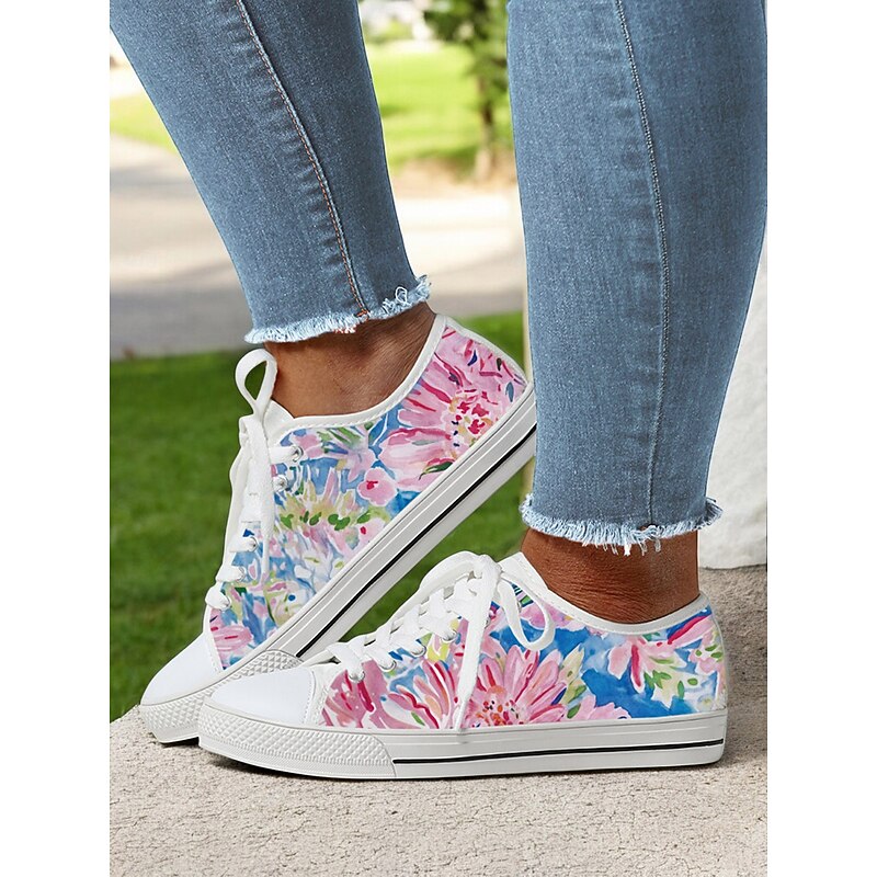 Women's Lace - Up Canvas Sneakers with Floral Print – Casual & Youthful Style for Teenagers and Young Women in School, Street Outings & Casual Gatherings2