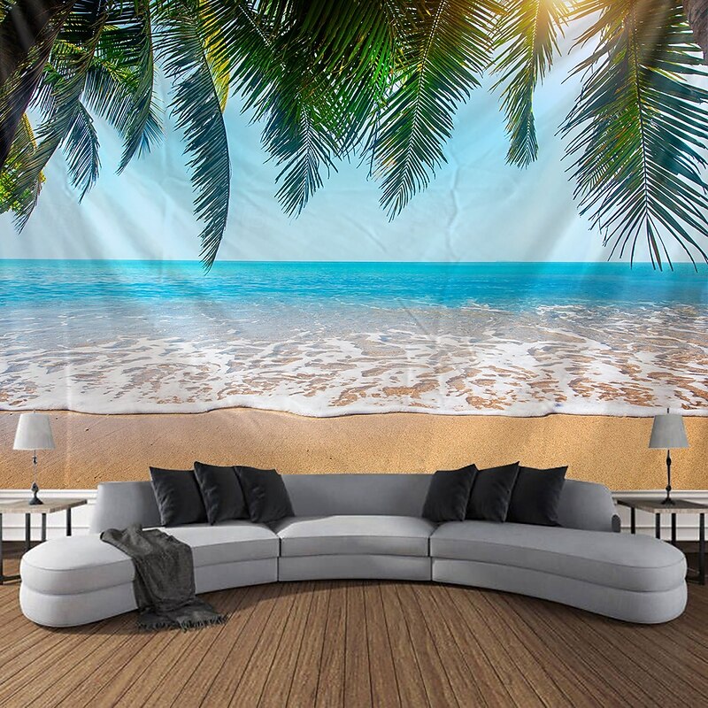Landscape Beach Ocean Tapestry Large Tapestry Mural Decor Photograph Backdrop Blanket Curtain Home Bedroom Living Room Decoration4