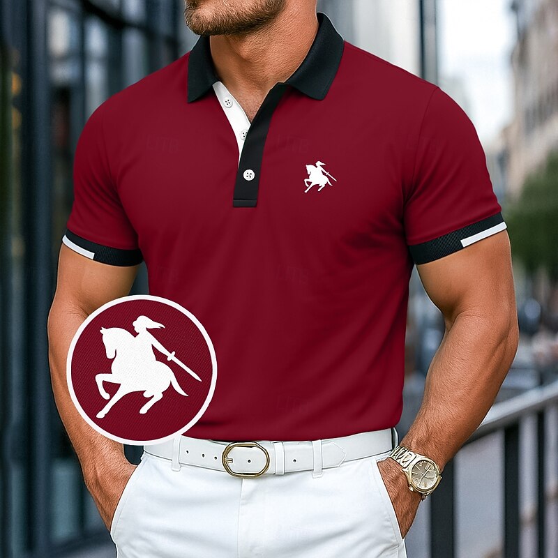 Men's Cotton Polo Shirt Golf Shirt Casual Ribbed Polo Collar Short Sleeve Fashion Basic Solid Color Sporty Logo Summer All Seasons Slim Fit Dark Red Black White Blue Light Green Cotton Polo Shirt