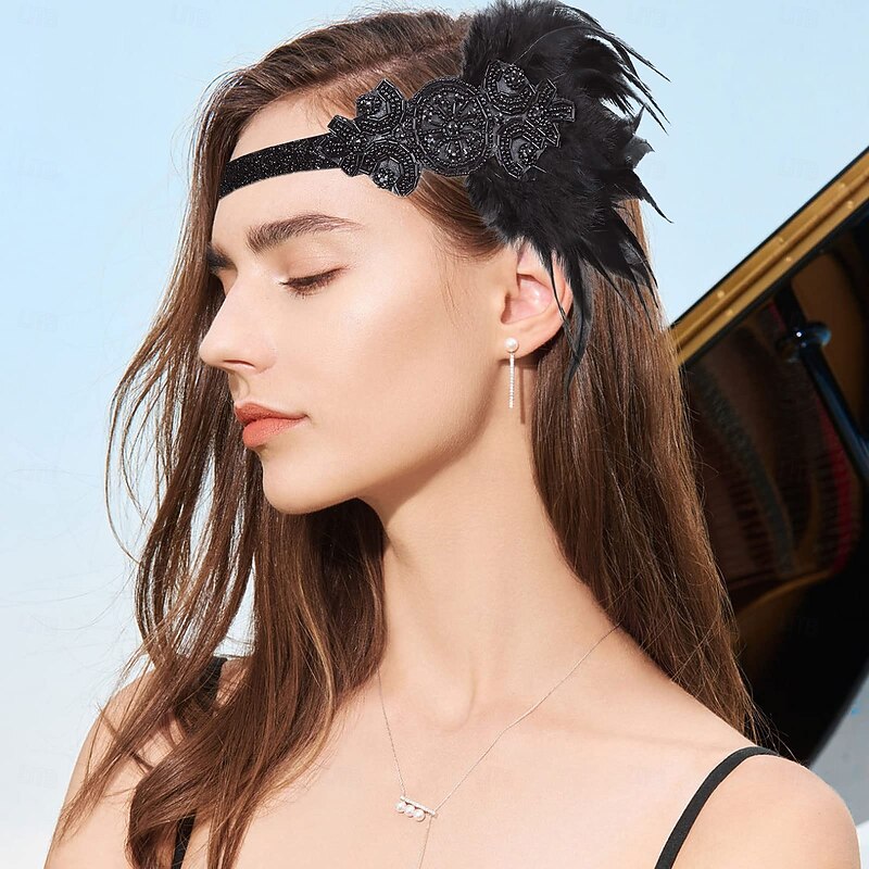 1920s The Great Gatsby Flapper Headband The Great Gatsby Feather Sparkling Glitter Vintage Fancy Dress Women's Carnival Valentine's Day Masquerade Party Evening Wear Masquerade Festival Adults'2