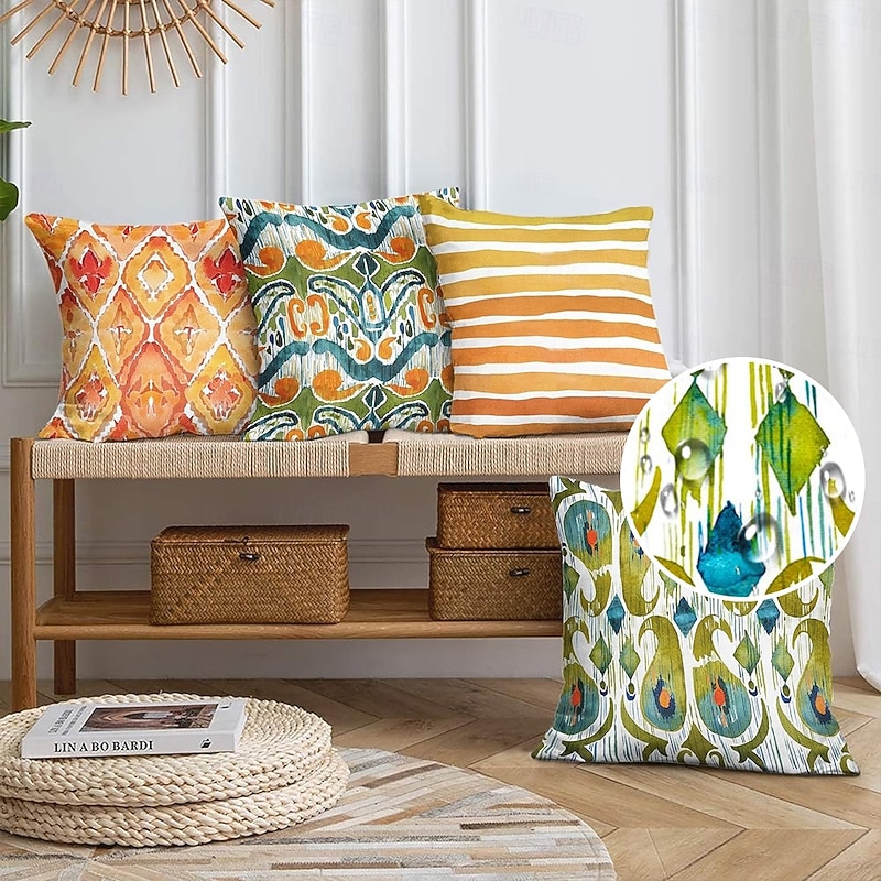 Outdoor Waterproof Cushion Covers Bohemian Cushions Abstract Garden Cushion Covers Invisible Zipper Double-sided Print Decorative Pillows for Sofa Patio Home Decor Gifts