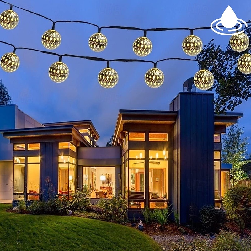 Solar Moroccan String Lights LED Globe Fairy Lights Outdoor Waterproof 6/7/12m 8 Lighting Modes IP65 Waterproof Ball Light Christmas Wedding Party Gar
