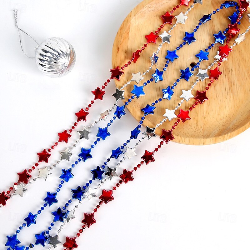6pcs 4th of July Beads Necklaces Patriotic Star Bead Necklace for Independence Day Party Favors Carnival Decorations Accessories Supplies3