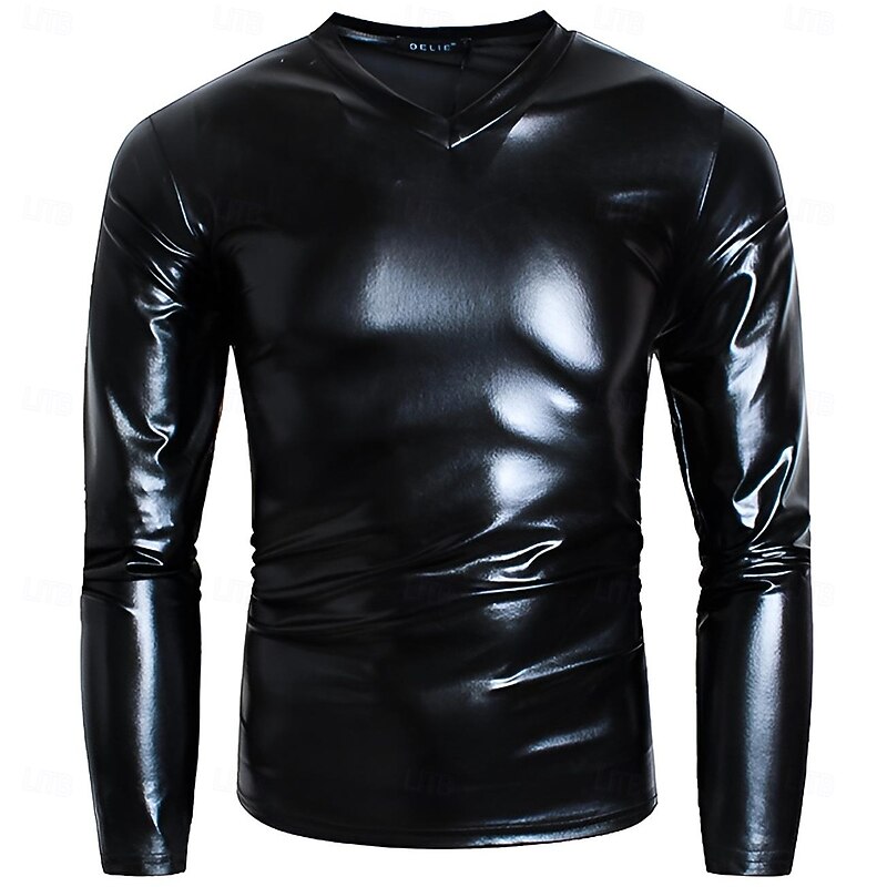 Retro Vintage 1980s T-shirt Sweatshirt Disco Shiny Latex Patent Metallic Fancy Dress Men's Halloween Carnival Pride Parade Pride Month Adults' Shirt2