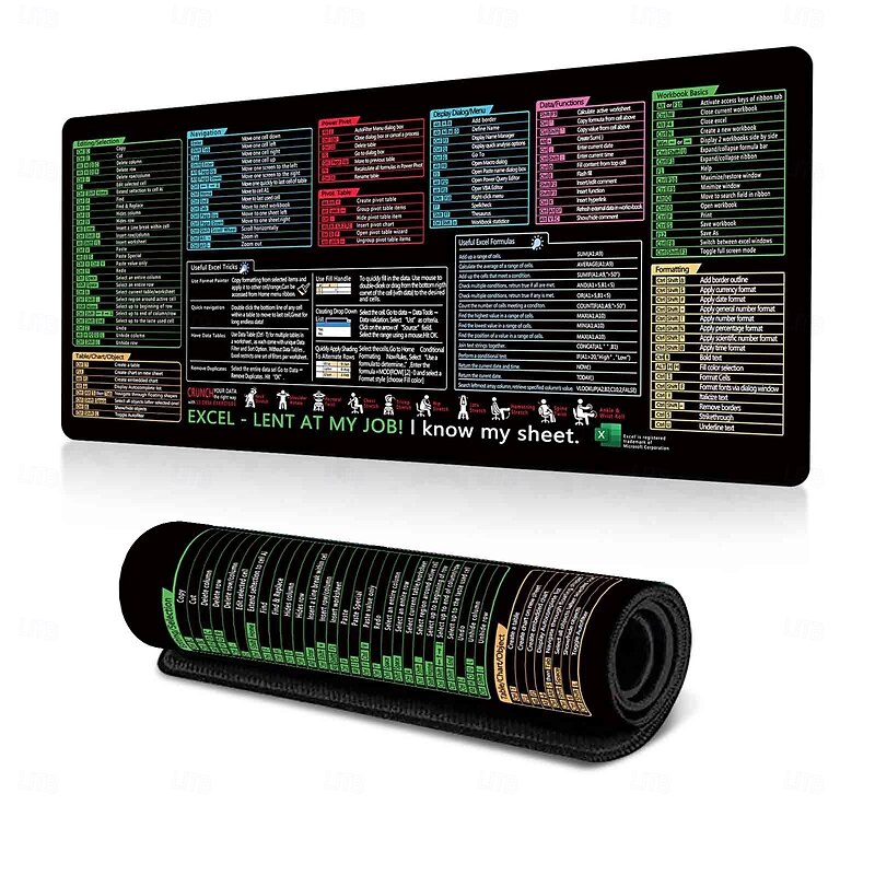 Excel Cheat Sheet Desk Mat, XL Mouse Pad with Shortcuts, 31.5