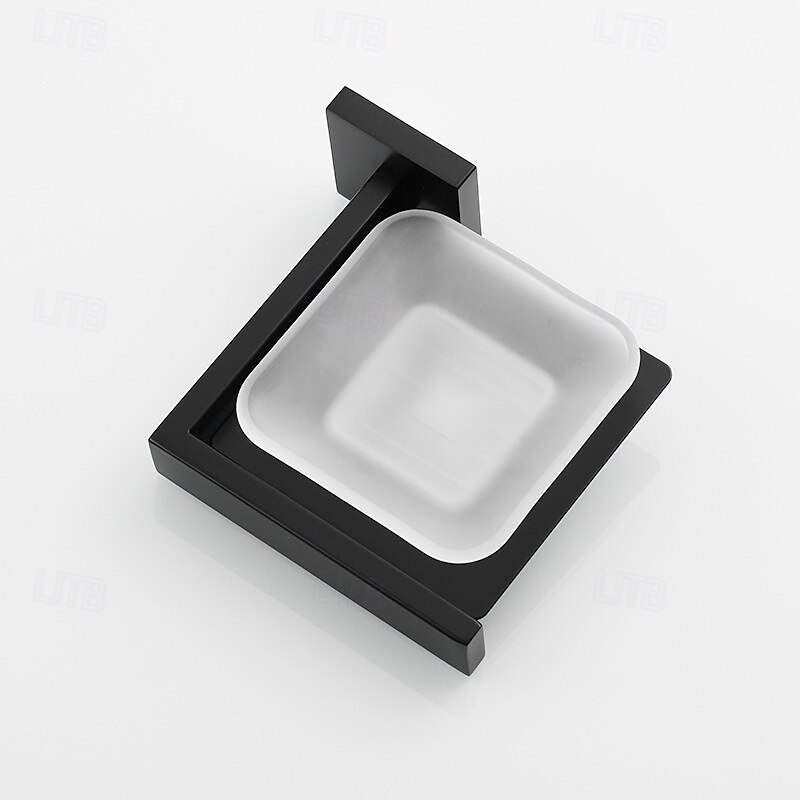 Soap Dish, Soap Holder, Bathroom Tempered Frosted Glass Soap Dish with Holder, Modern Shower Soap Dish Wall Mount, Square Soap Holder for Bath and Shower,Matte Black2