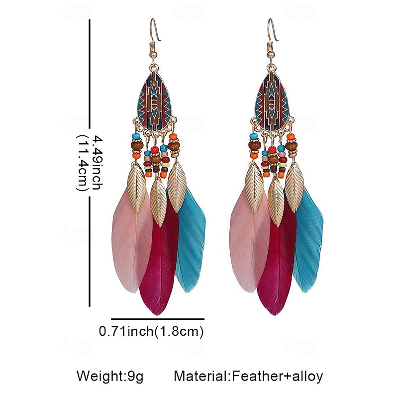 Bohemian Feather Earrings with Colorful Beads, Ethnic Style for Women – Perfect for Summer Festivals, Casual Outings and Vacation Wear3