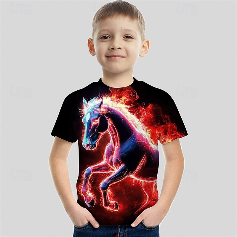 Boys 3D Horse T shirt Tee Short Sleeve Summer Spring Fashion Basic Kids 4-12 Years Crew Neck Outdoor Casual Daily Regular Fit2