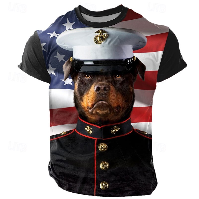 Marine VINCENT HIE Men's 3D T Shirt Short Sleeve T shirt 3D Print Crew Neck Shirt Exaggerated Designer Party Street Casual Black Summer Spring All Seasons Clothing Apparel