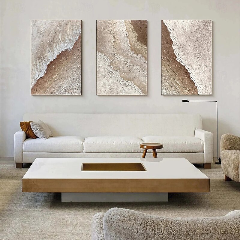 Oil Painting Hand Painted abstract oil painting Wall Art Set of 3 Beige Abstract Painting on Canvas Beige Texture paintings Wall Art Neutral Abstract painting Wall Art Wal Decor2