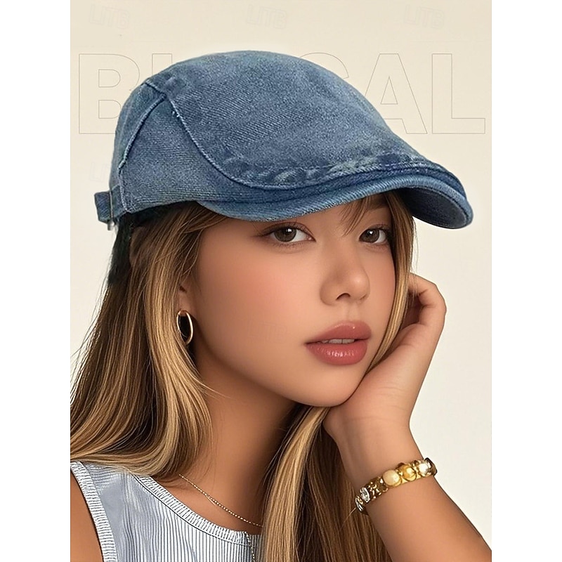 Women's Denim Flat Cap with Adjustable Fit, Casual Style for Spring & Summer, Perfect for Outdoor Activities, Daily Wear and Travel