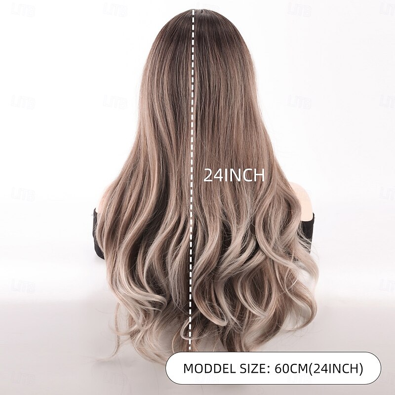 Synthetic Wig Wavy Deep Wave Layered Haircut With Bangs Machine Made Wig 24 inch A1 Synthetic Hair Women's Classic Comfortable Highlighted / Balayage Hair Blonde4