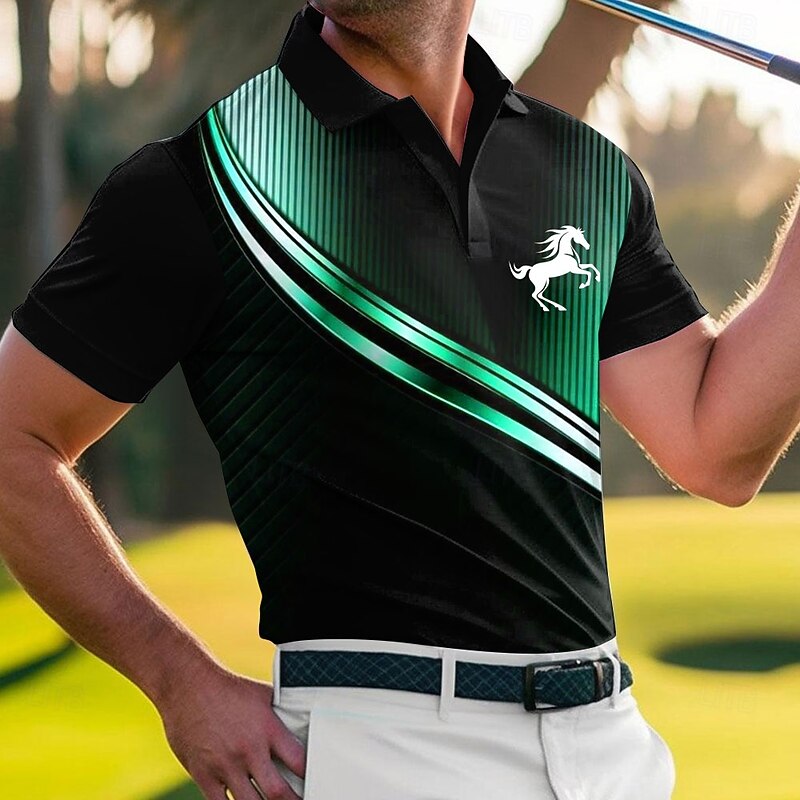 Men's Horse Geometic Polo Short Sleeve Polo Shirts Collared Shirts Casual Outdoor Sports Daily Wear 3D Print Summer Blue Purple Orange4