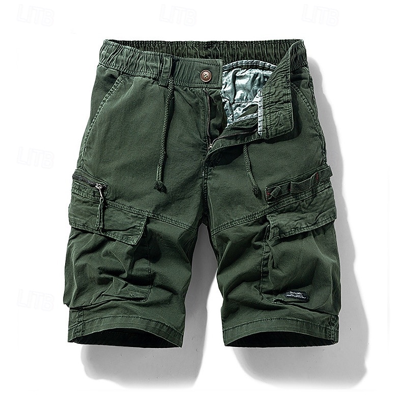 Men's Cargo Shorts Shorts Summer Shorts Drawstring Elastic Waist Multi Pocket Plain Comfort Wearable Knee Length Outdoor Sport Daily Fashion Casual Black Khaki4