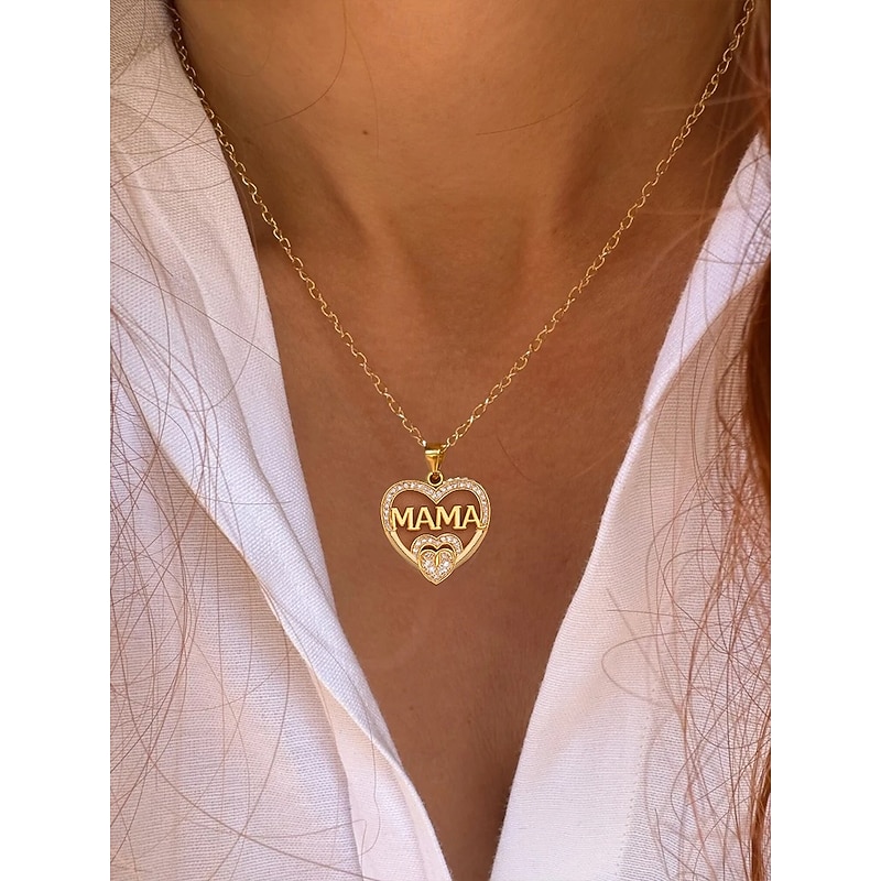 Gold Heart "MAMA" Pendant Necklace with Rhinestone Accents – Elegant Mother's Day Jewelry Gift for Women, Moms and Grandmothers2