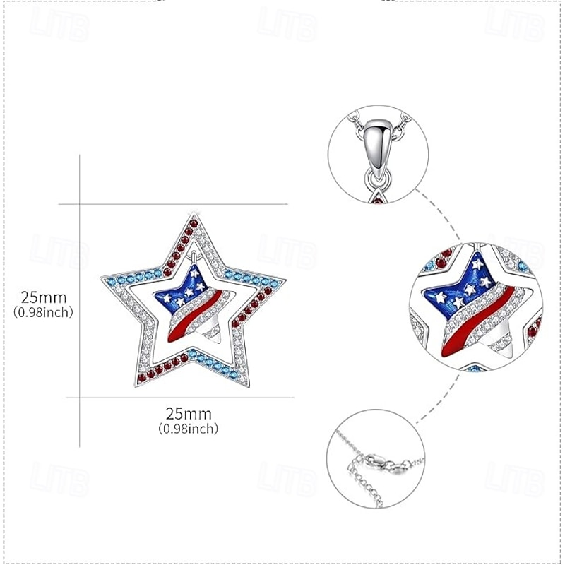 American Flag Necklace Sterling Silver 4th of July Stars Pendant Necklace Patriotic Jewelry Gifts for Women2