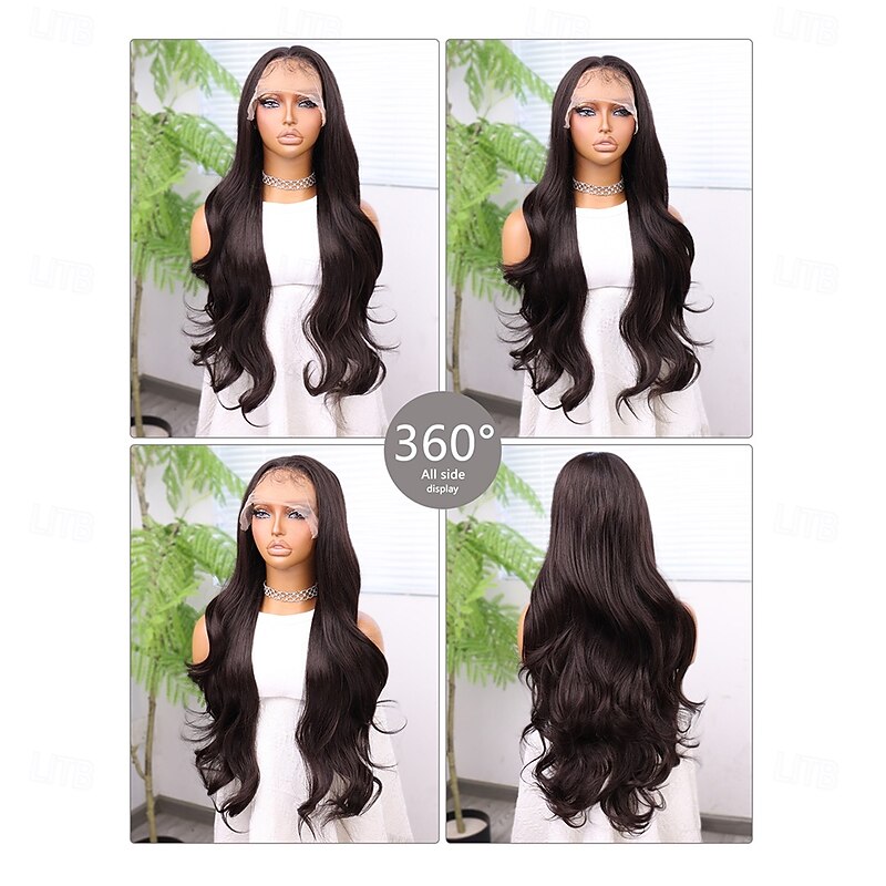 Synthetic Lace Wig Body Wave Style 30 inch Brown Middle Part 13x6 Lace Front Wig Women's Wig Dark Brown / Light Brown2