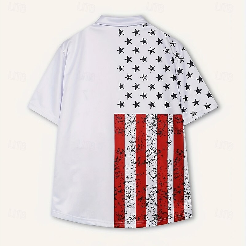 American Independence Day Men's American US Flag Polo Short Sleeve Polo Shirts Collared Shirts Casual Outdoor Daily Wear 3D Print Summer White2