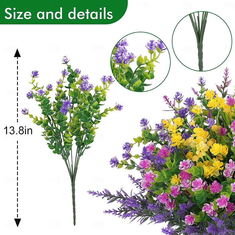 24pcs Artificial Flowers for Outdoors, UV Resistant Faux Plants, Outdoor Artificial Flower Arrangement, Plastic Fake Flowers for Garden Patio Decoration3