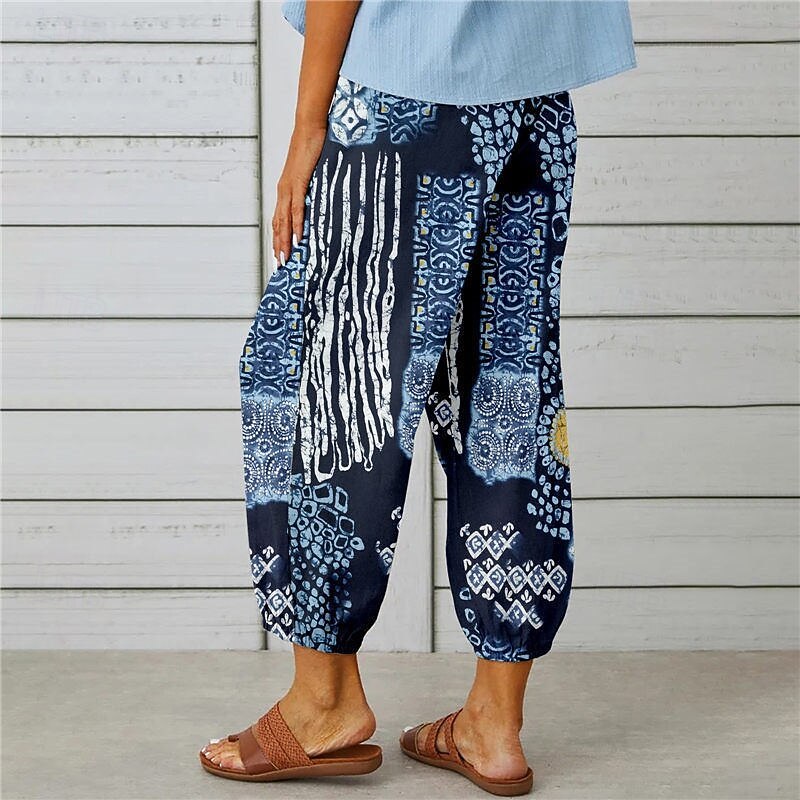 Women's Cotton Linen Pants Slacks Streetwear Casual Full Length Natural Floral Printing Comfy Outdoor Daily Wear Casual Daily Navy Black Blue Orange Summer Regular Fit4
