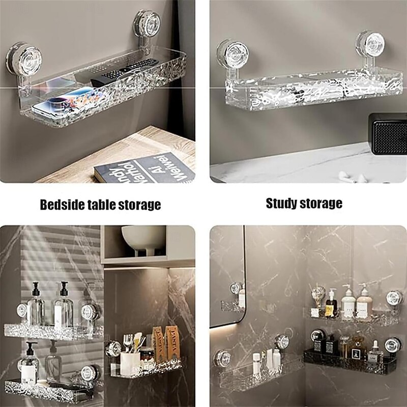 Corrugated Suction Cup Storage Holder, Light Glacier Pattern Suction Cup Shelf, No-Drill Kitchen Storage Rackr, Wall-Mounted Clear Storage Rack, Bathroom Organizers and Storage2