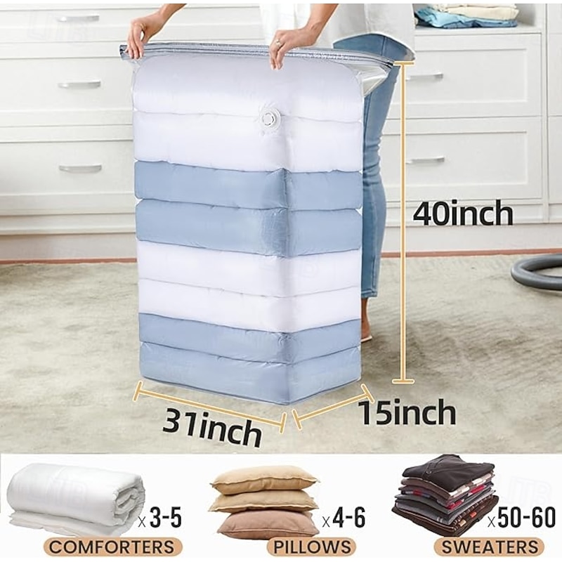 4 Pack Vacuum Storage Bags, Jumbo Cube Large Vacuum Seal Bags for Bedding, Comforters, Blankets, Clothing, Closet Space Saving, Clear3
