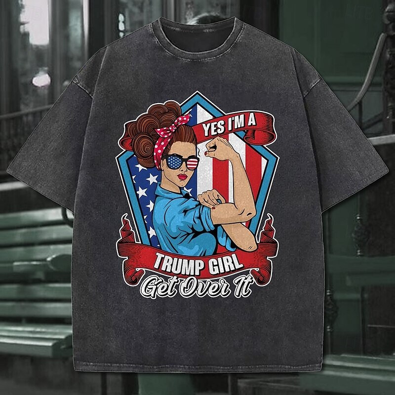 T-shirt Oversized Acid Washed Tee Retro Poster Retro Girl Graphic For Couple's Men's Women's Adults' Masquerade Hot Stamping Casual Daily - Main Image