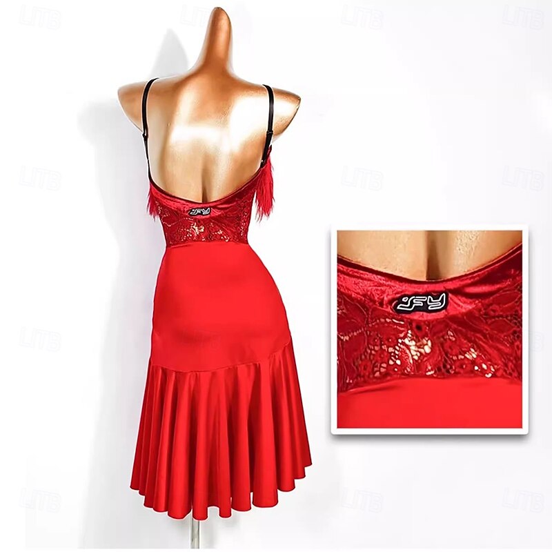 Latin Dance Dress Lace Tassel Splicing Women's Performance Training Sleeveless Polyester4