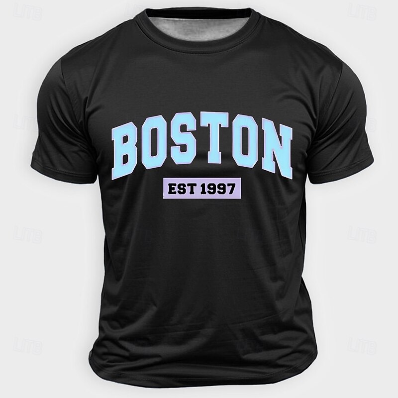 Men's Boston T Shirt Short Sleeve T shirt 3D Print Crew Neck Shirt Fashion Daily Basic Street Casual Daily Light Blue Black White Summer Spring Clothing Apparel S M L XL XXL XXXL4