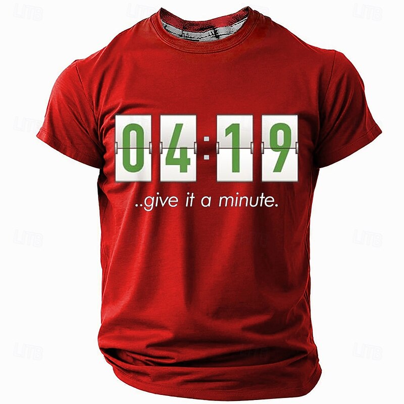 Men's Short Sleeve Graphic T-Shirt - Funny 04:19 Give It A Minute Pun Wordplay Design3
